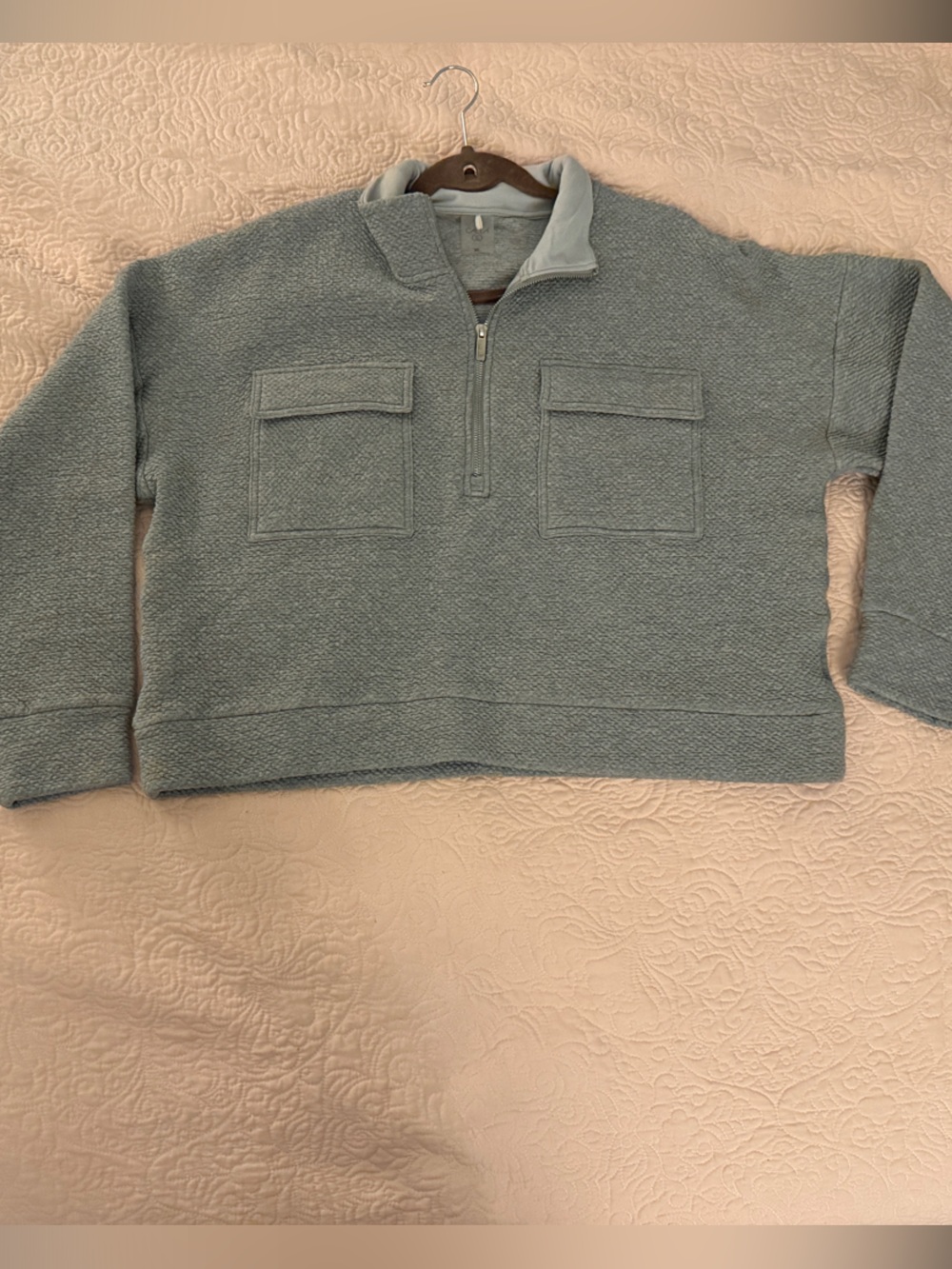 CALIA by Carrie Underwood Gray Half-Zip Pocket Crop Top Sweater